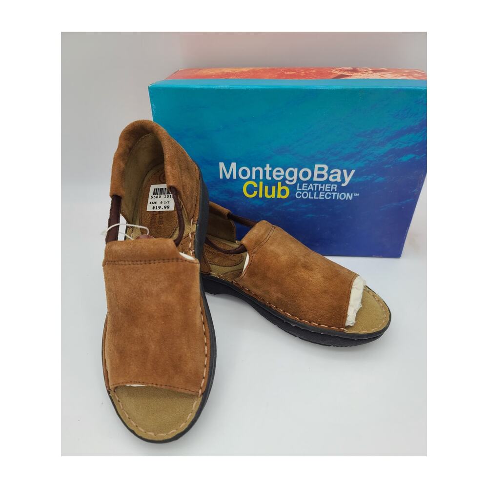 NIB Montego Bay Club Collection Brown Suede Quality Leather Sandals Women's 6.5 - Picture 2 of 10